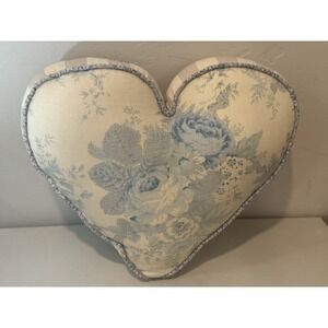 Vintage Large Shabby Chic Heart Shaped Throw Pillow Blue And White Coquette